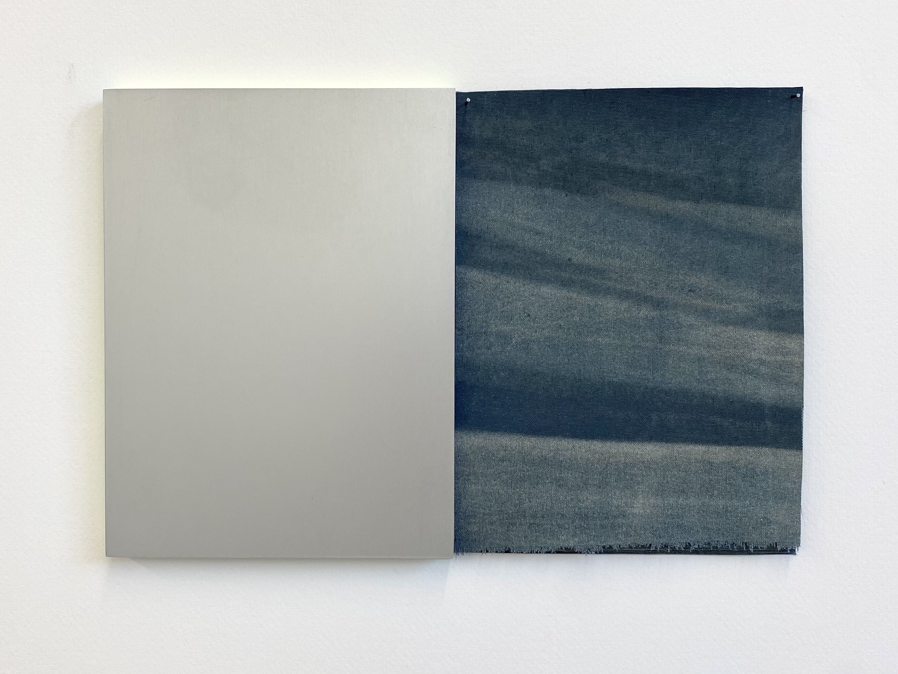 Photograph of Bernard, Jinny, Louis, Neville, Rhoda, Susan, anodised aluminium, indigo sail cloth, crushed oyster shell, sea water, steel pin