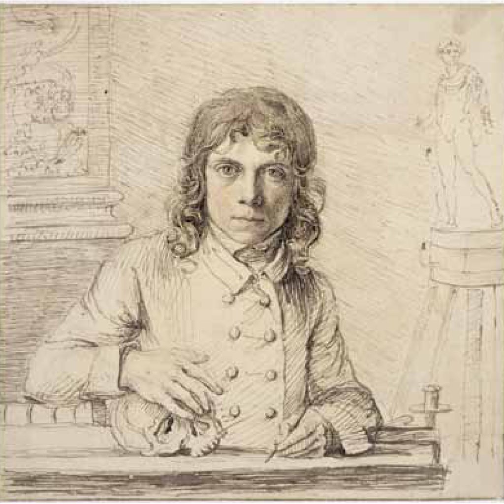 Pen and ink self-portrait of young man from 1779