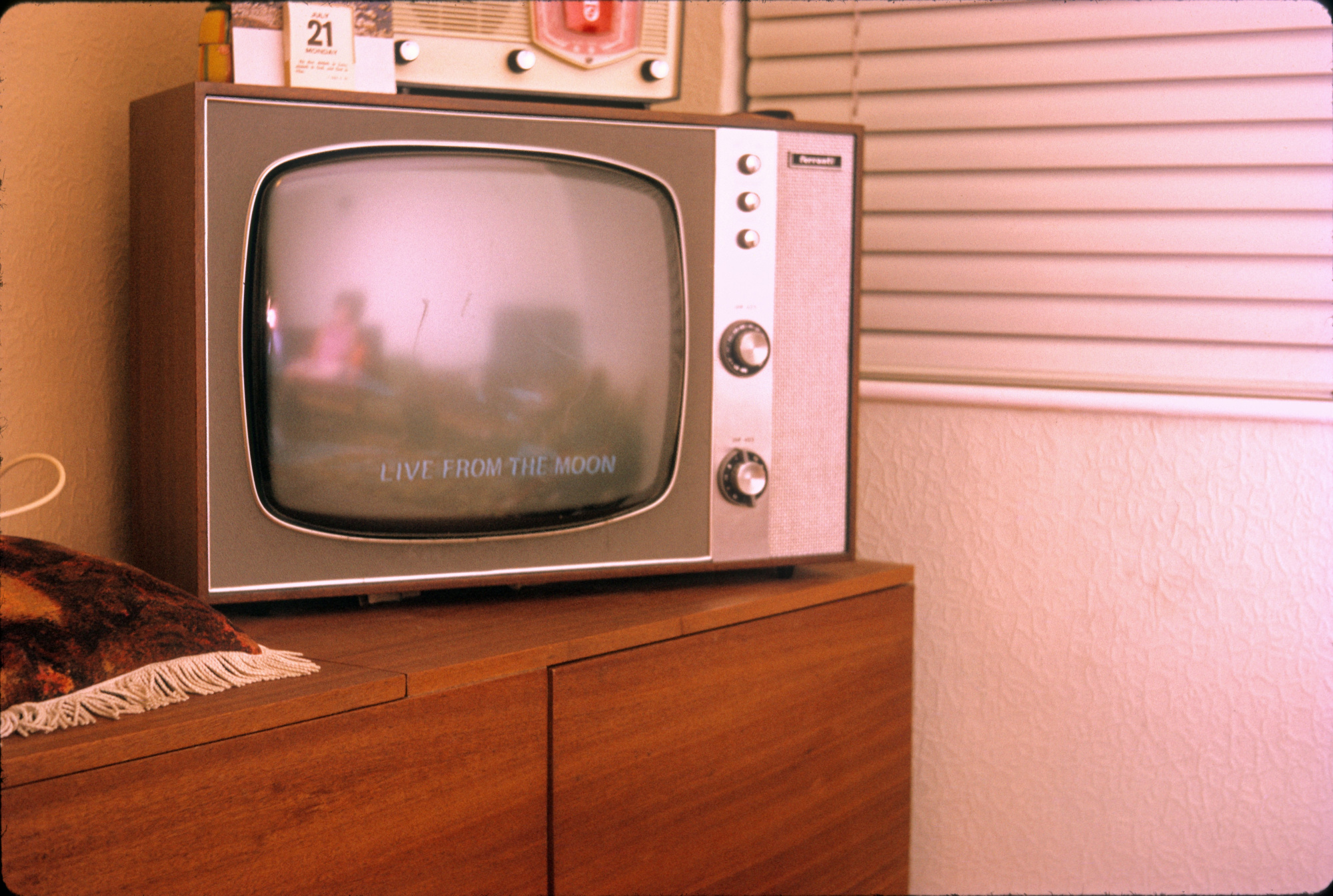 35mm slide of the moon landing on television in Bedworth, Warwickshire, 21st July 1969