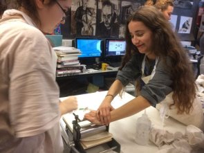 Isobel Napier and student at Chine Collé workshop