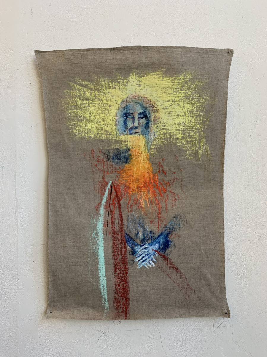 Painting of shroud-like figure.